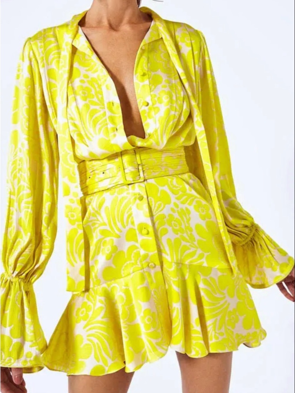 Alexis Yellow Zegonia Satin Mini Dress